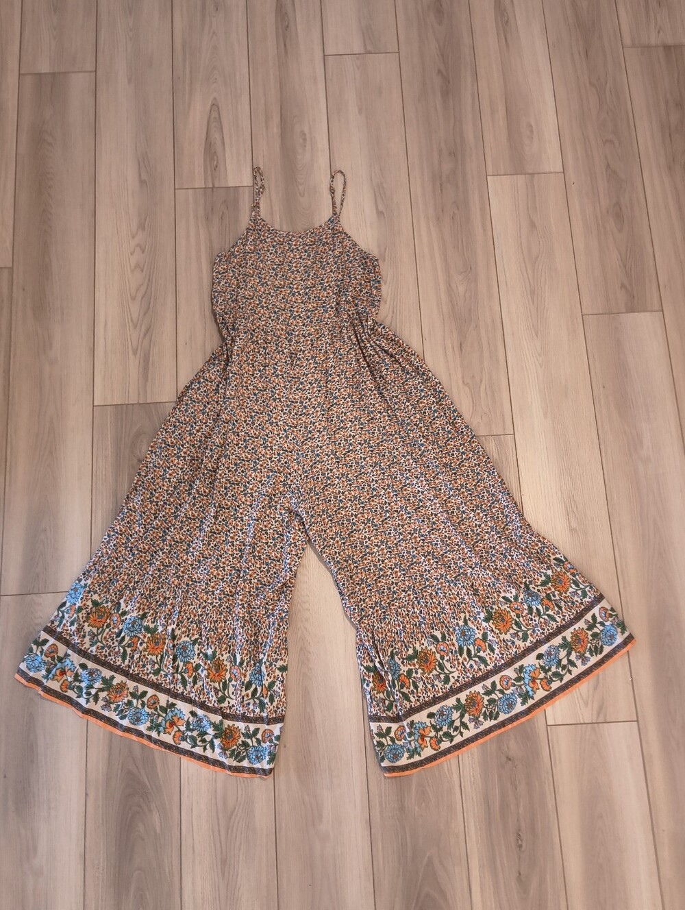 NATURAL LIFE Floral Print Wide-Leg Jumpsuit in Orange, Blue, Green